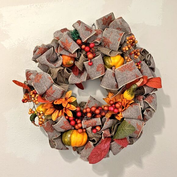 Burlap Ribbon Sunflower Door Wreath Farmhouse Country Thanksgiving Harvest